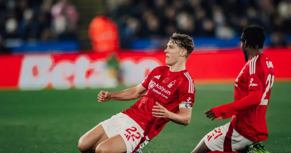 Nottingham Forest's Ryan Yates celebrating a goal against Leicester City in the Premier League (Getty Images)