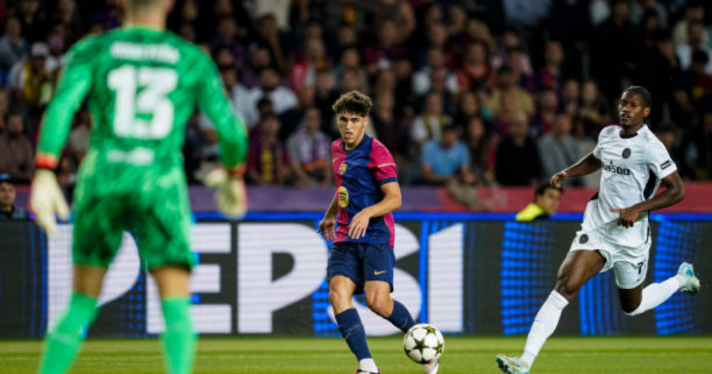 Pau Cubarsi in action against Young Boys in the Champions League 