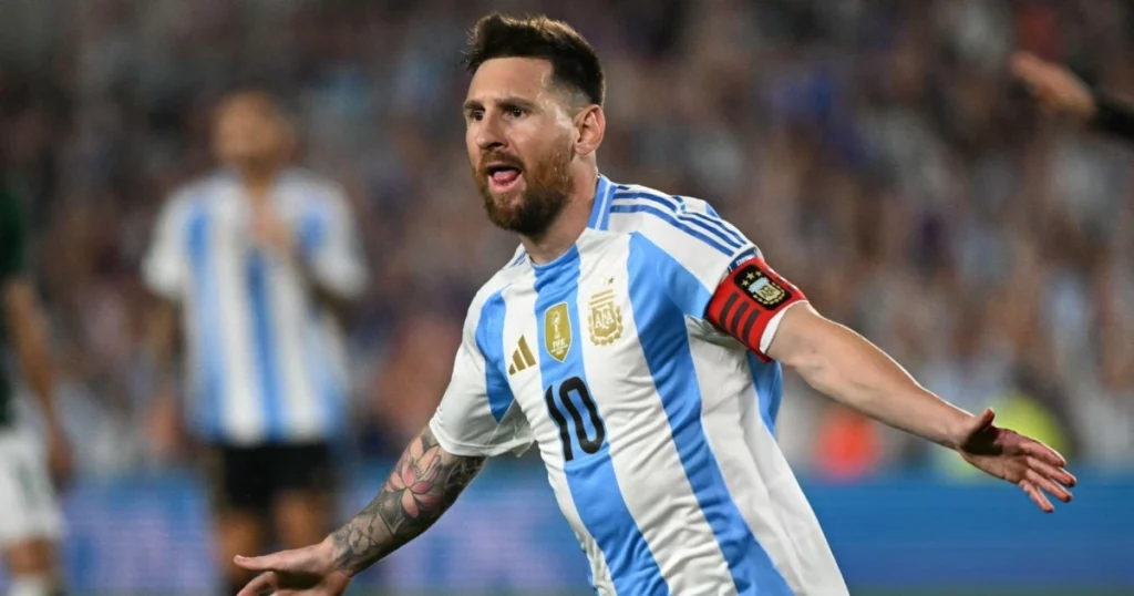 Lionel Messi celebrates his goal against Bolivia 