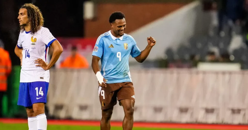 Lois Openda of Belgium after scoring against France in Nations league 