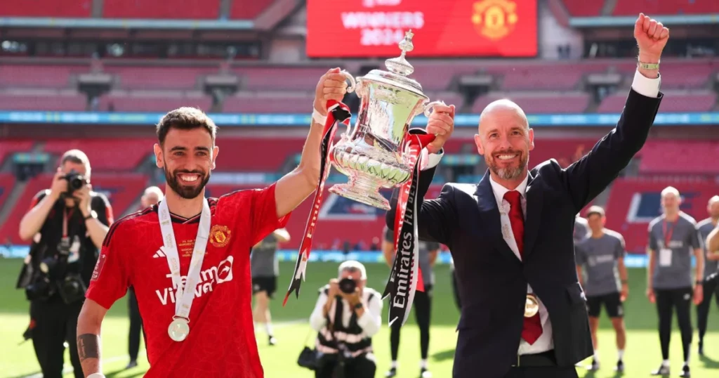 Erik ten Hag and captain Bruno Fernandes 