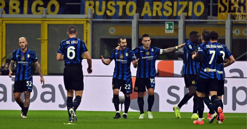 Inter Milan celebrate their second goal of the game against Juventus