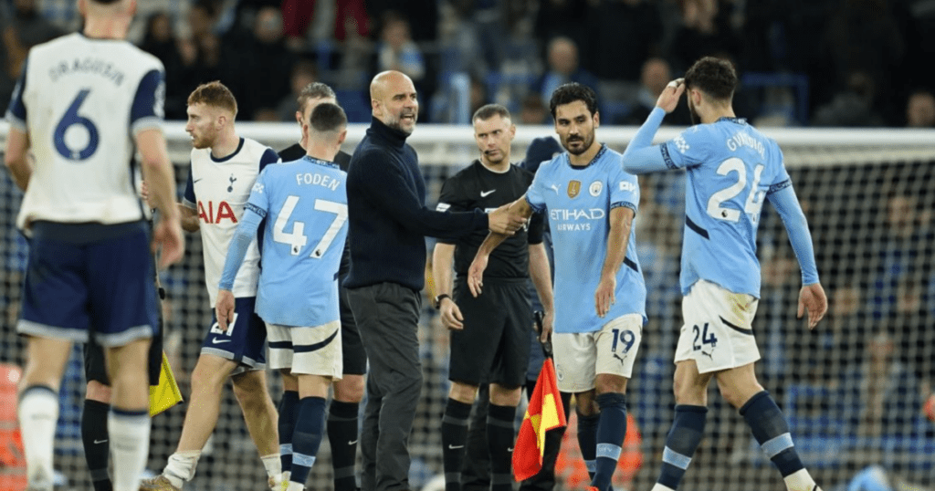 Pep Guardiola and Manchester City players.