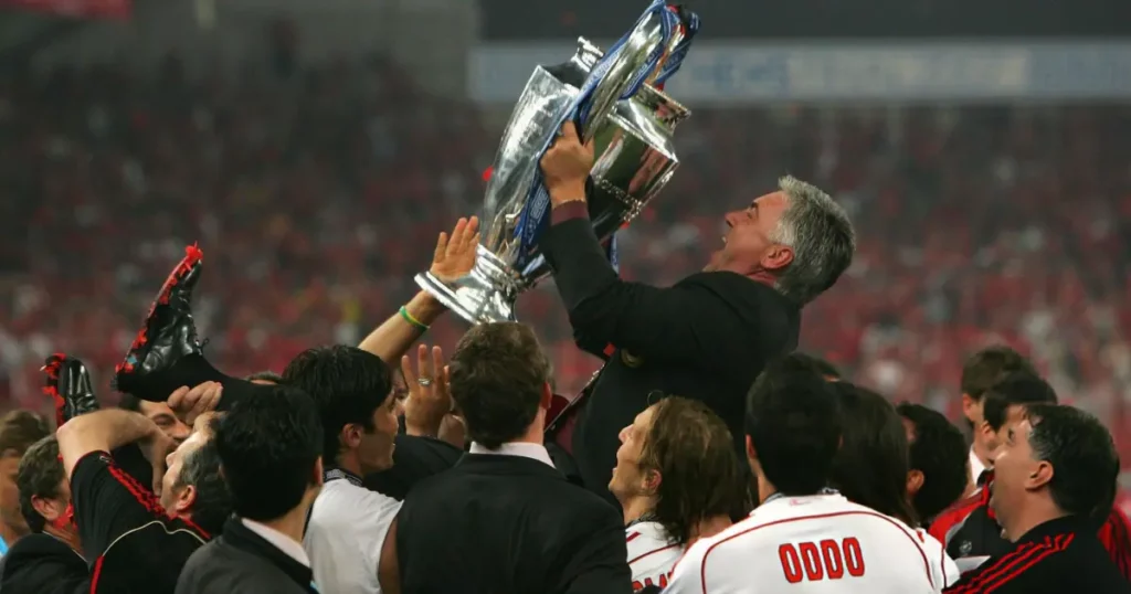 Carlos Ancelotti with Champions League trophy