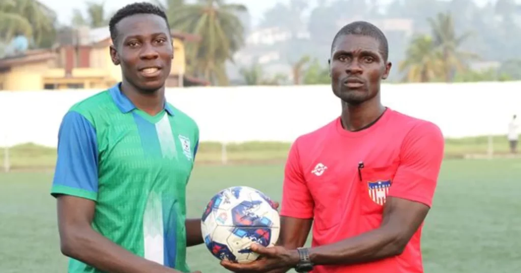 William Gibson of Liberia after scoring a hat-trick