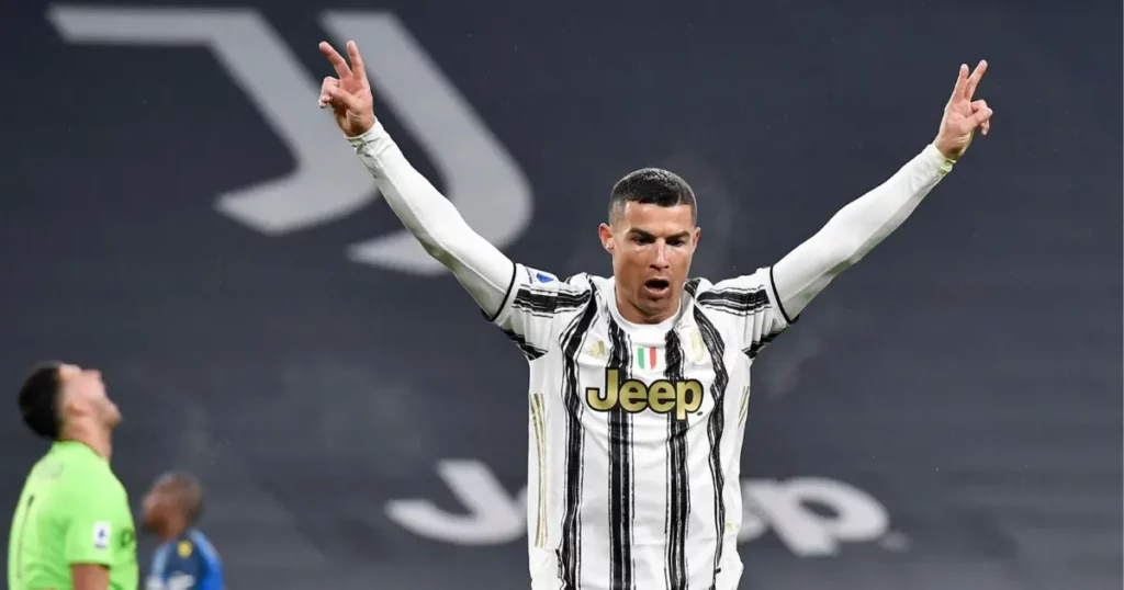 Cristiano Ronaldo celebrates after scoring a goal for Juventus during a Serie A game