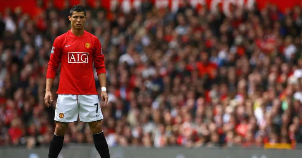 Cristiano Ronaldo preparing to take a free kick for Manchester United