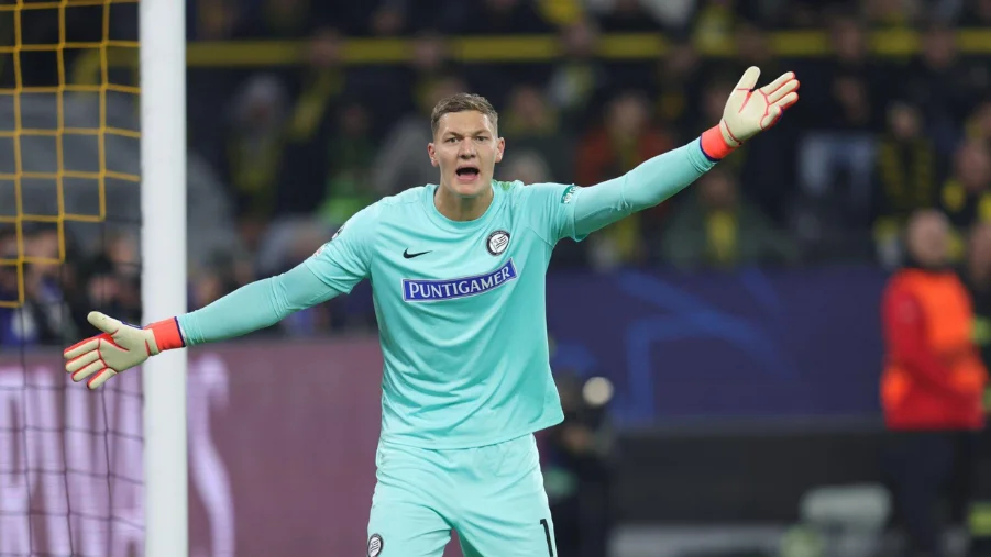 Kjell Scherpen of Graz gestures during the UEFA Champions League 