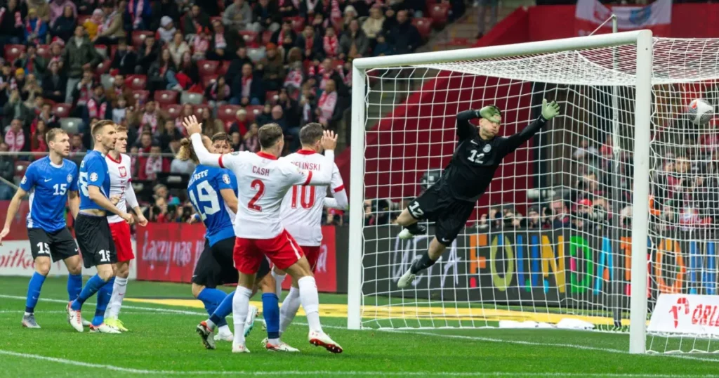 Karl Hein of Estonia in action vs Polan in UEFA Euro 2024 