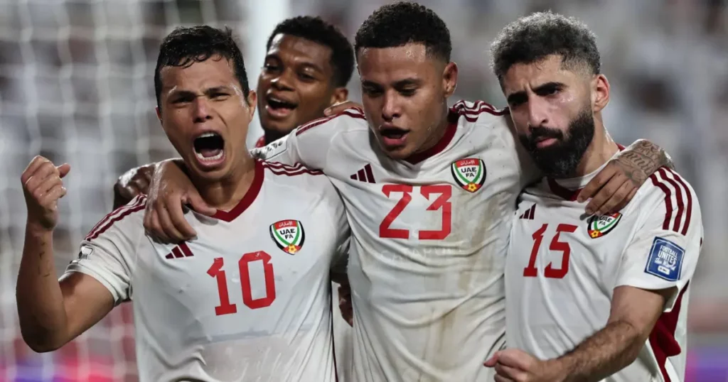 Fabio Lime of UAE celebrating his goal 