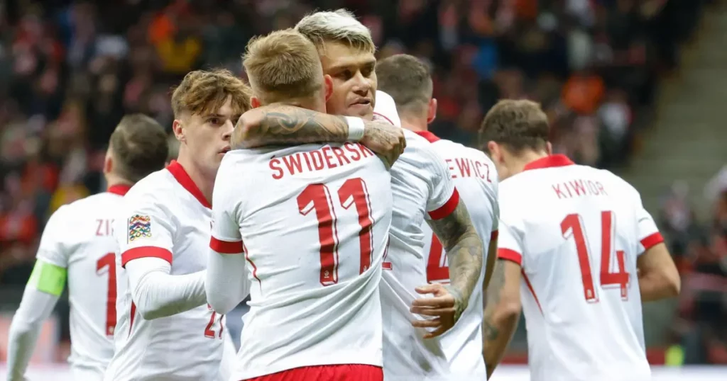 Poland players celebrating goal