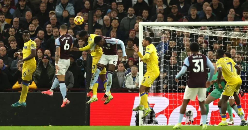 Ross Barkley of Aston Villa scoring head goal vs Crystal Palace in the Premier League (Credit:Getty Images)