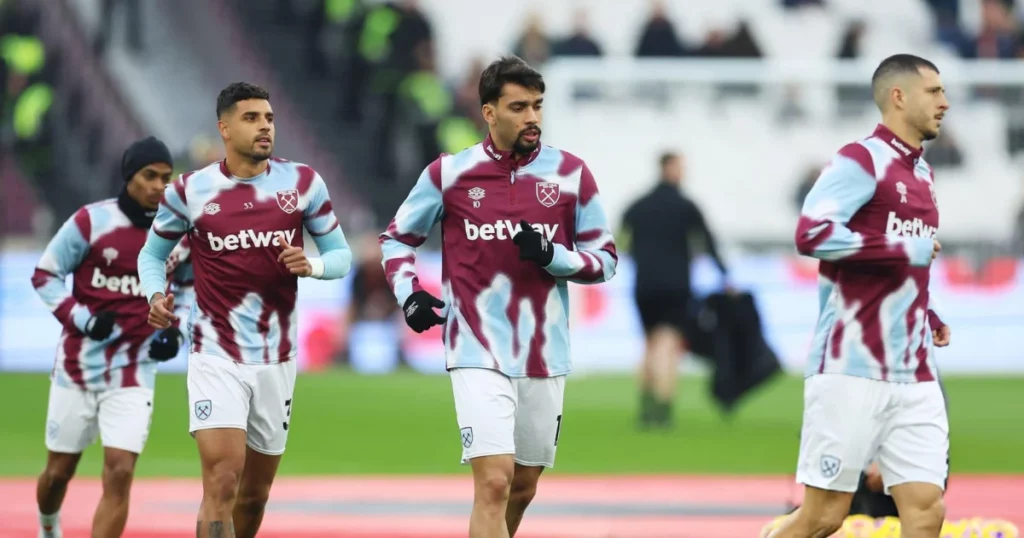 West Ham players warm up ahead of their game