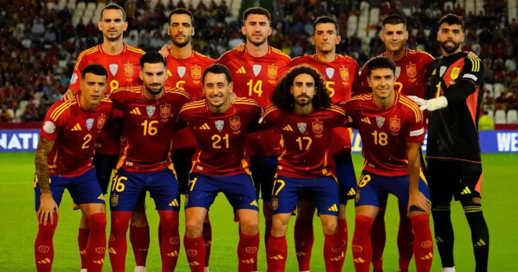 Spanish posing for team photo ahead of UEFA Nations League 2024/25 League A Group A 4 match against Serbia at Estadio Nuevo Arcangel