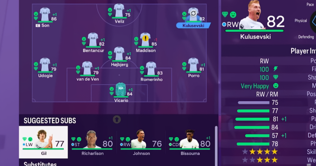 Tactics screen of EA FC 25