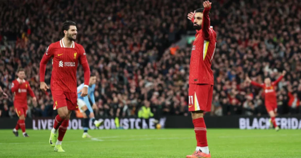 Liverpool's Salah celebrating his goal