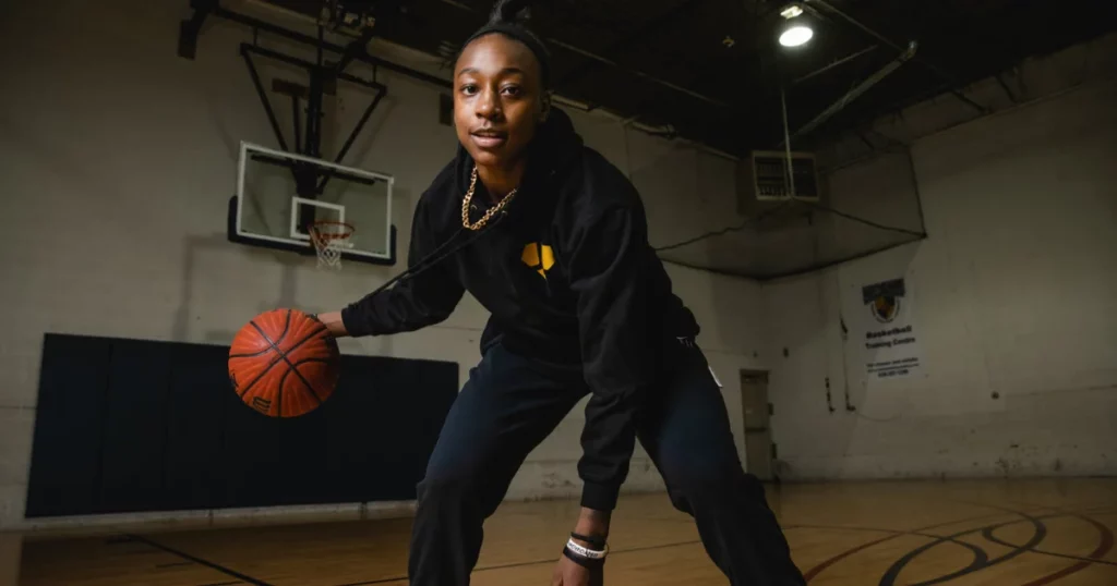 Jewell Loyd in an avant-garde outfit at 2024 Fashion Week.