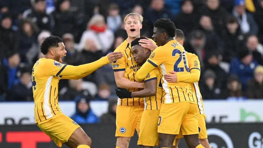 Brighton players are celebrating goal for their team 