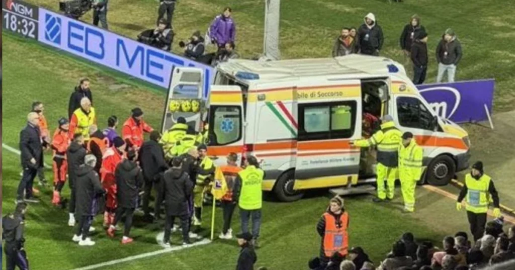 Ambulance on the field to take Bove to the hospital