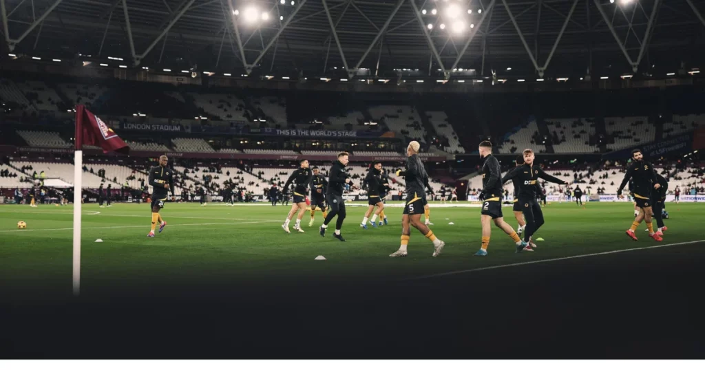 Wolves players warm up ahead of their game against West Ham