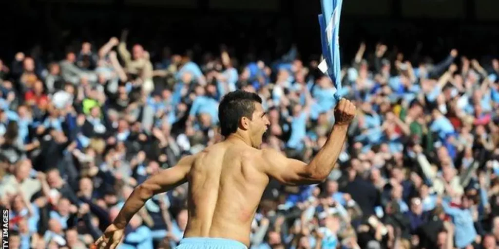 Sergio Aguero after a late winner vs QPR to clinch the title for Manchester City