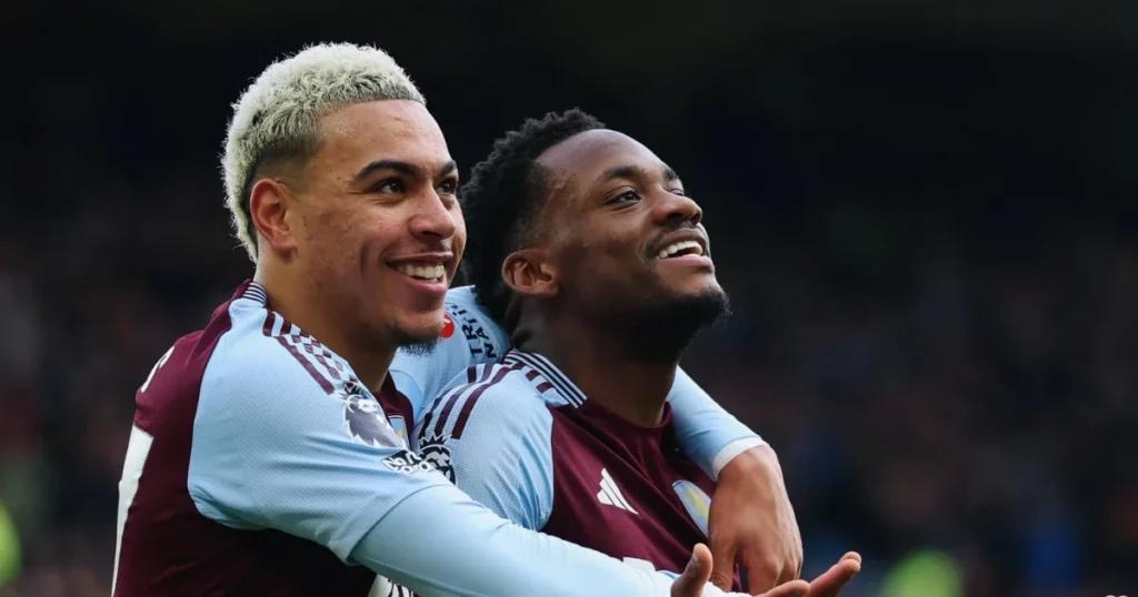 Aston Villa players are celebrating win over Man City 