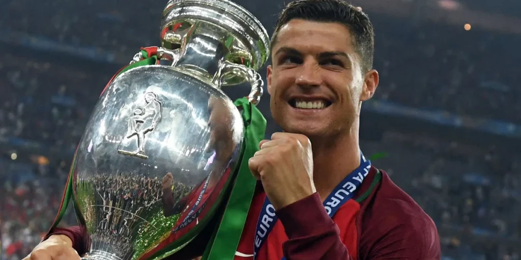 Ronaldo lifting the Euros with Portugal