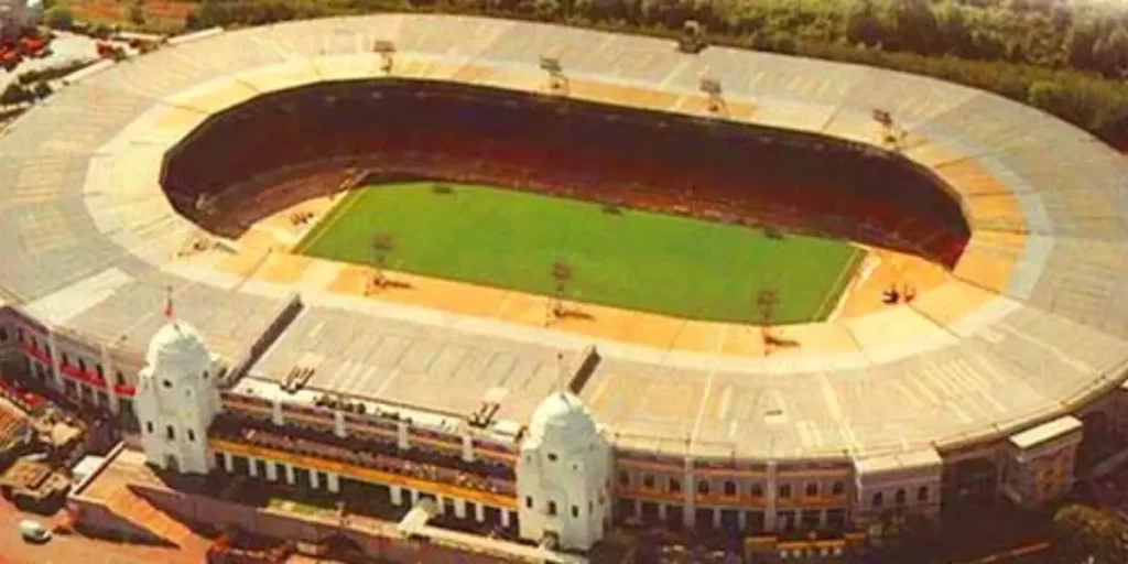 The legendary Old Wembley Stadium with its twin towers 