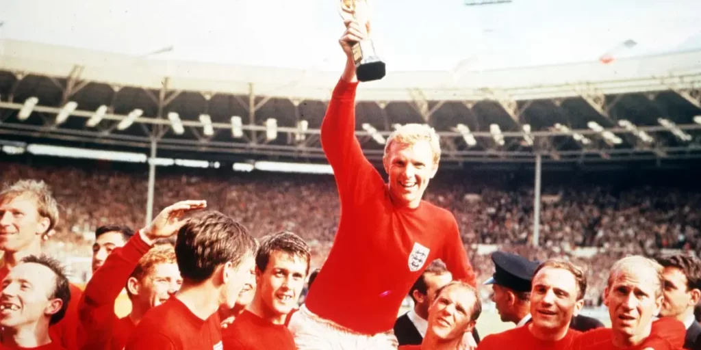 England lifting their only World Cup to date at the old Wembley Stadium 