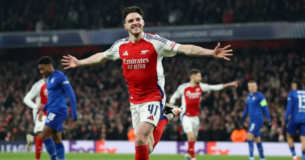 Declan Rice celebrates Arsenal's first goa