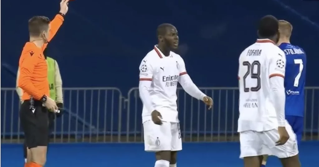 AC Milan's Yunus Musah gets sent off