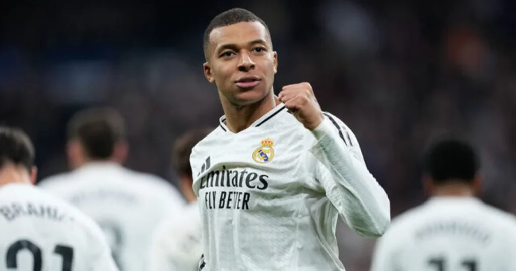 Kylian Mbappe celebrates his goal against