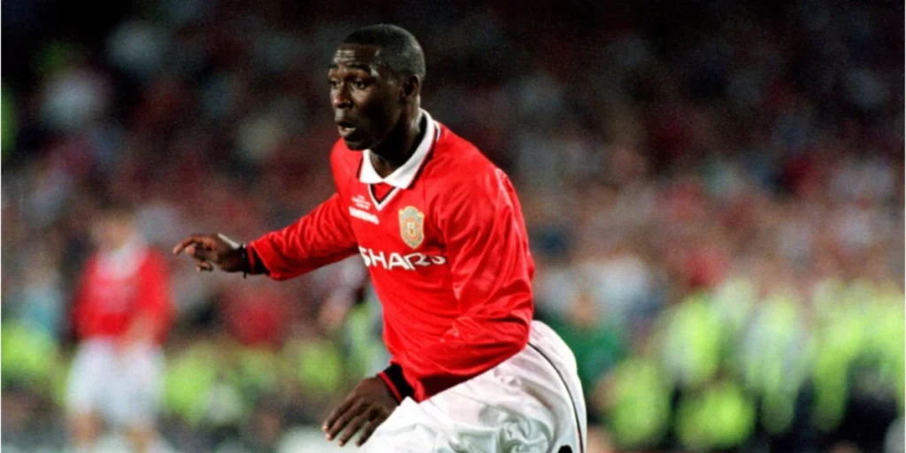 Andrew Cole on the field for Manchester United