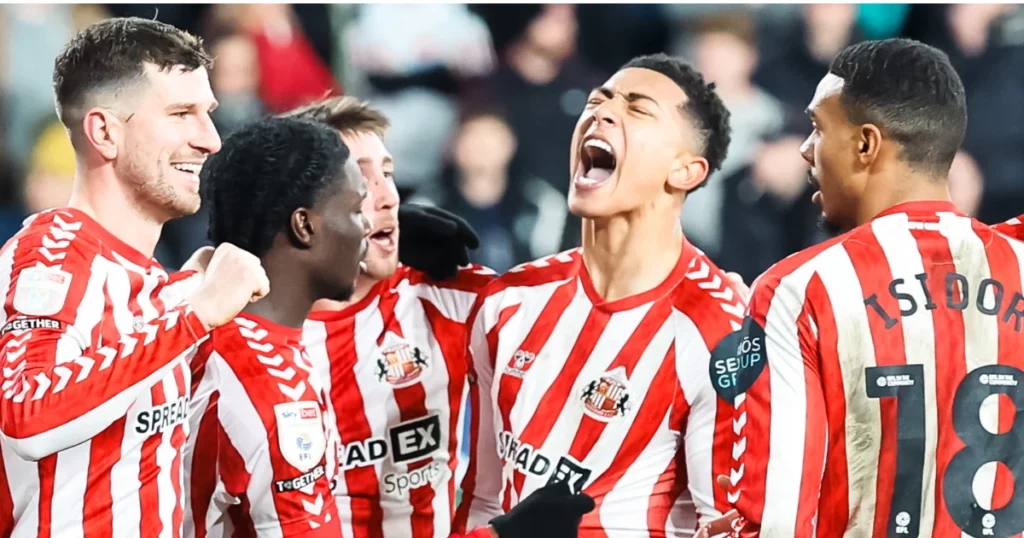 Sunderland players celebrating their goal