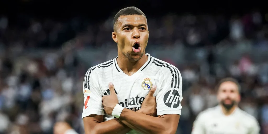 Kylian Mbappe hitting his iconic celebration