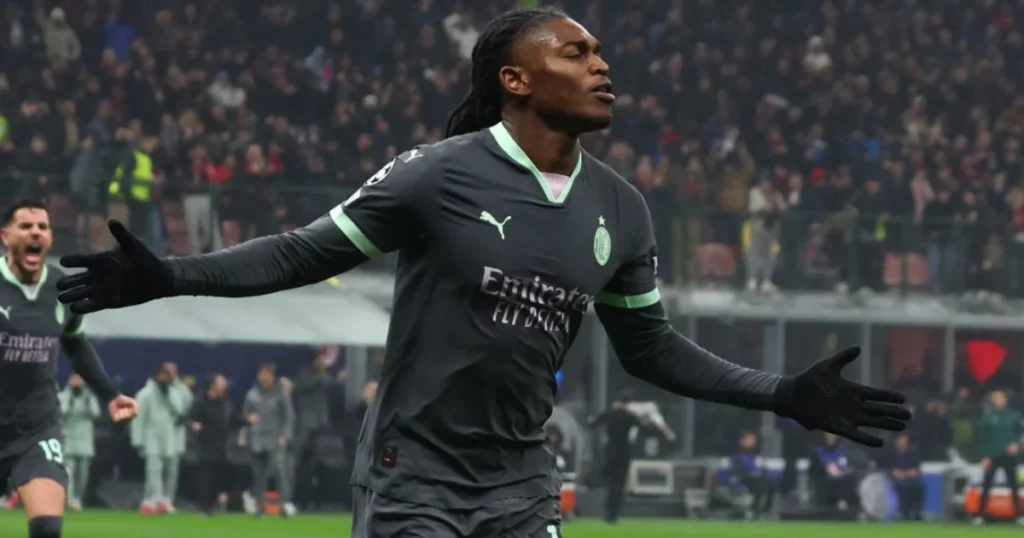 Rafael Leão Leao celebrating after scoring the goal against Girona