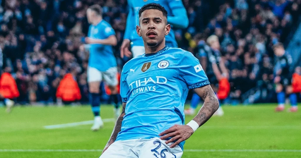 Savinho celebrates after scoring a goal against Club Brugge