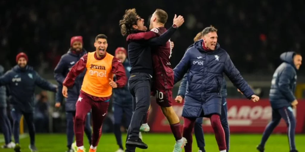 Torino players jubiliant after the equaliser