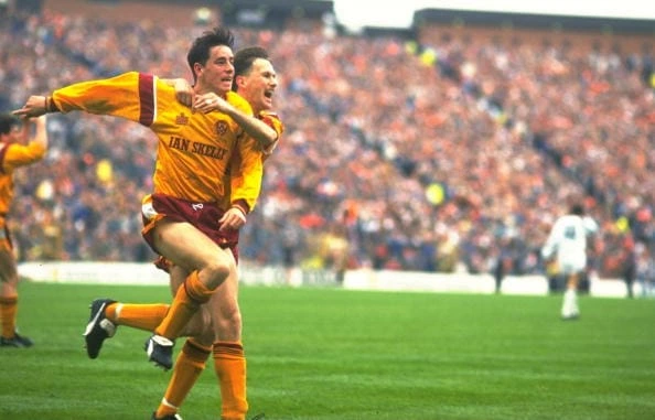 Phil O'Donnell celebrates after scoring a goal