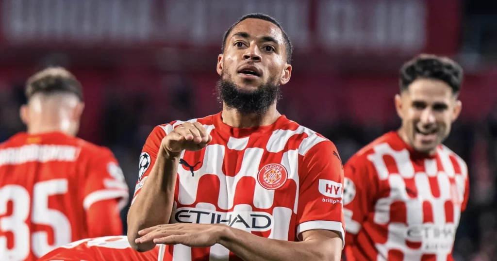 Arnaut Danjuma celebrates after scoring the opener for Girona