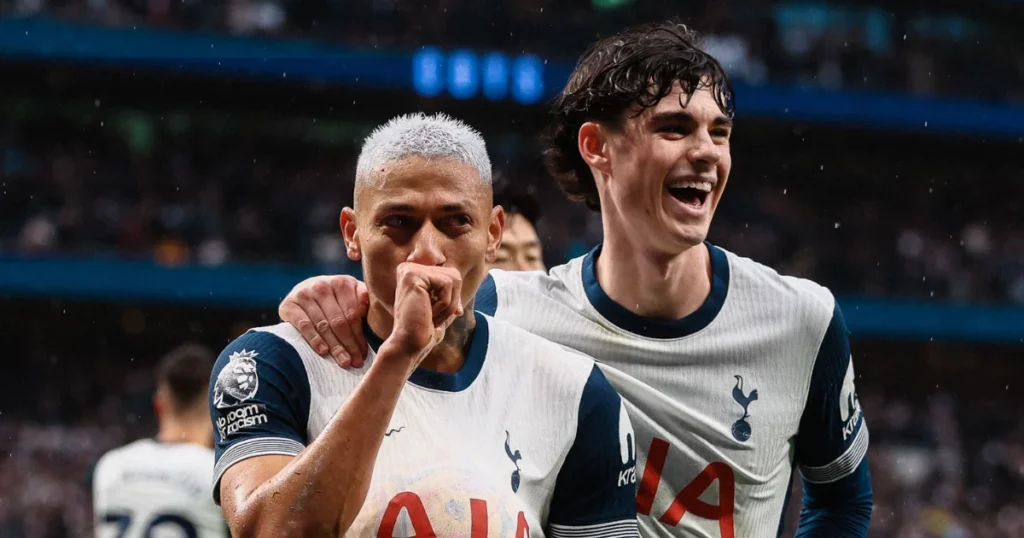 Richarlison celebrates scoring the opener for Tottenham.