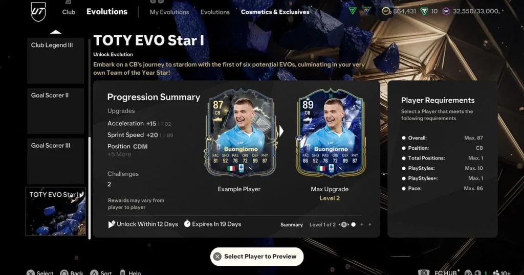 TOTY EVO Star Evolution Tab