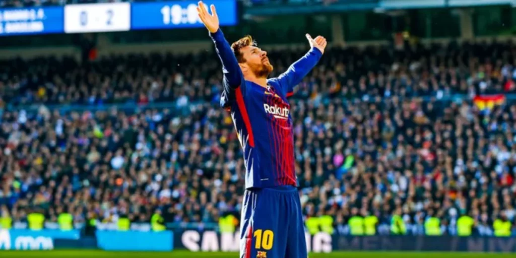 Lionel Messi with his iconic celebration