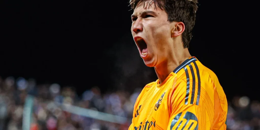 Gonzalo Garcia celebrates after scoring the winner for Real Madrid