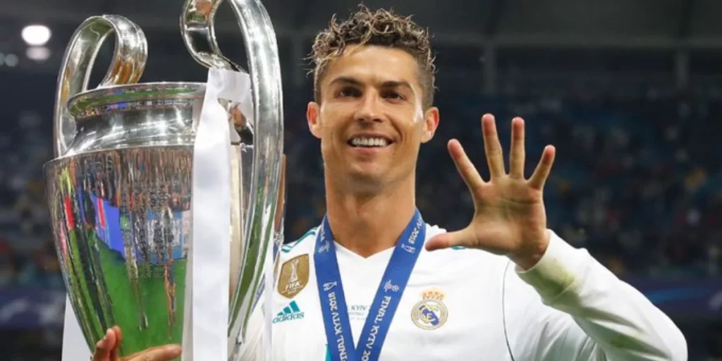 Cristiano Ronaldo with his Champions League trophy