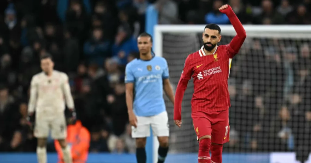 Salah celebrating after Liverpool's win. (Image Credits: PL official X /@premierleague)