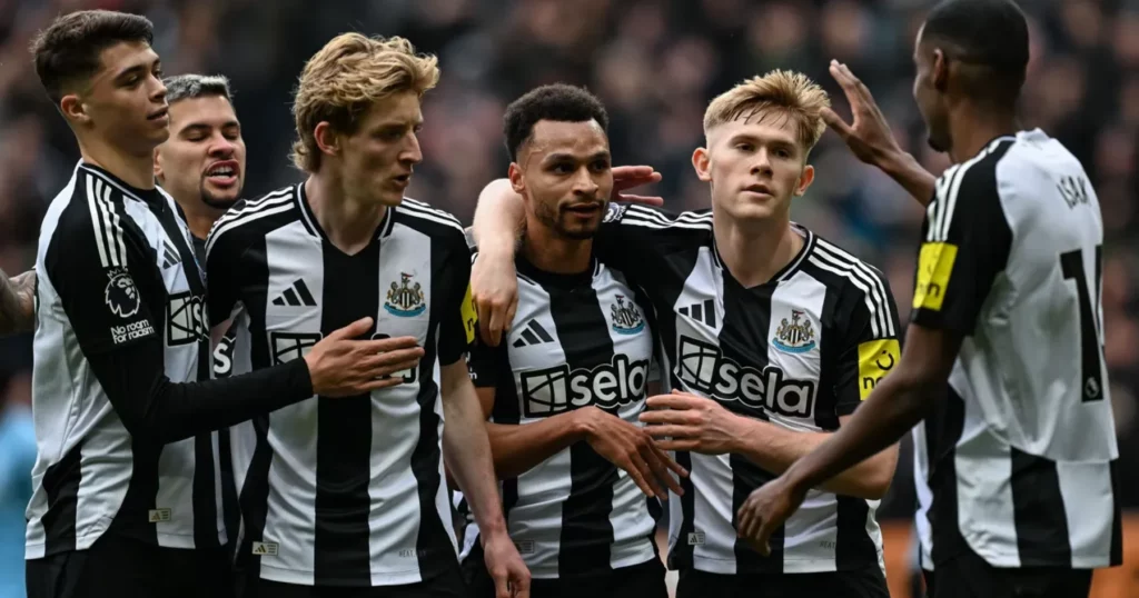 Newcastle players celebrating their goal. (Image Credits: Newcastle's official X /@NUFC)