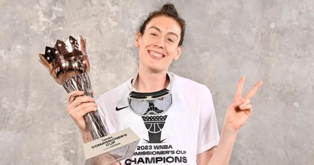 Breanna Stewart with 2023 WNBA Commissioner Cup Trophy