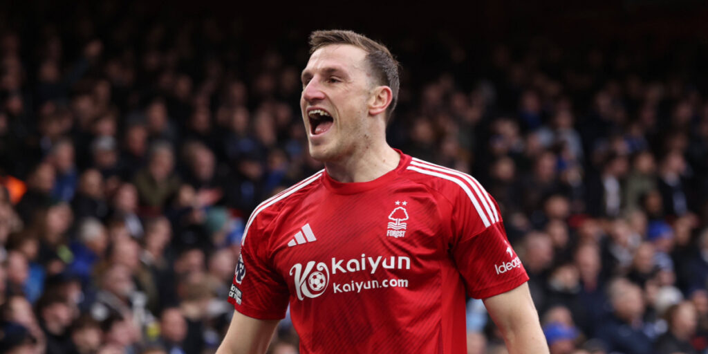 Chris Wood celebrates after scoring for Forrest
