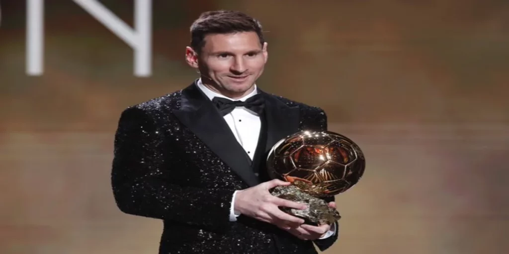 Lionel Messi winning the Ballon d'Or (Image Credits- X -@PopBase)